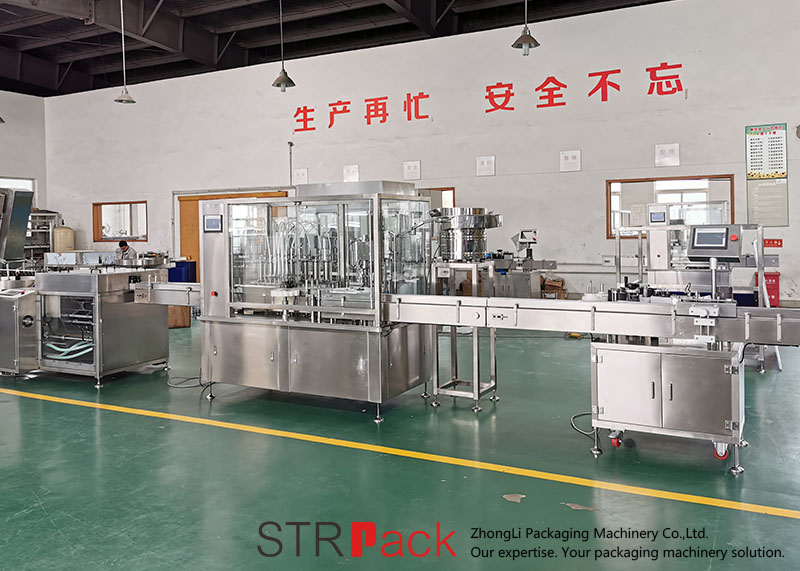 Complied GMP Pharma Syrup Filling Capping and Labeling Packaging Line